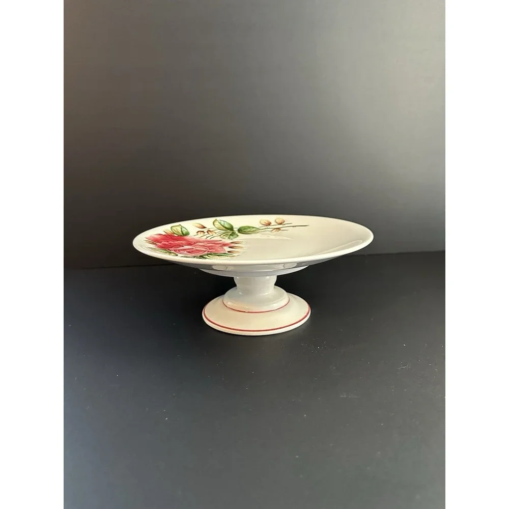 Vintage Americana By Lefton Pedestal Cake Plate Stand Pink Roses Cottagecore